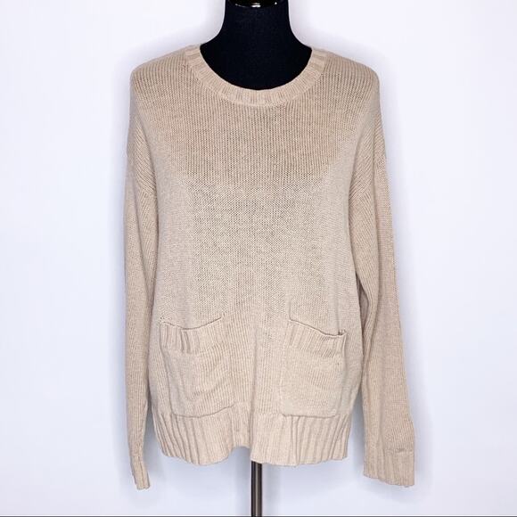 Joie tan wool cashmere sweater double front pockets size Medium - Picture 1 of 16